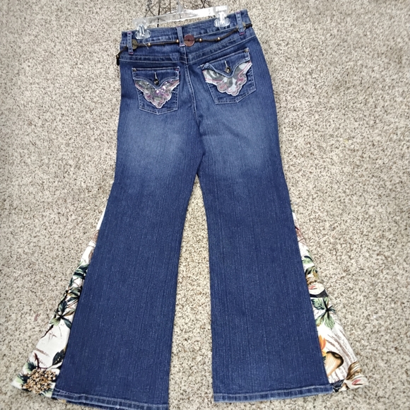 3830 Size 12 1/2 Zara Bohemian Floral Patchwork Flare Jeans - Picture 4 of 7